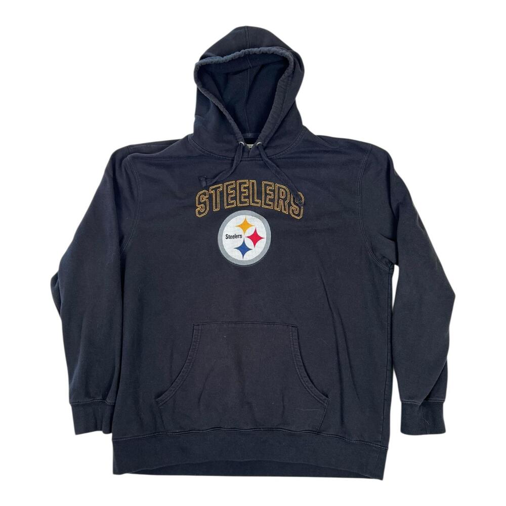 Vintage Pittsburgh Steelers Hoodie Sweatshirt Mens 2XL Black Team Apparel Y2K